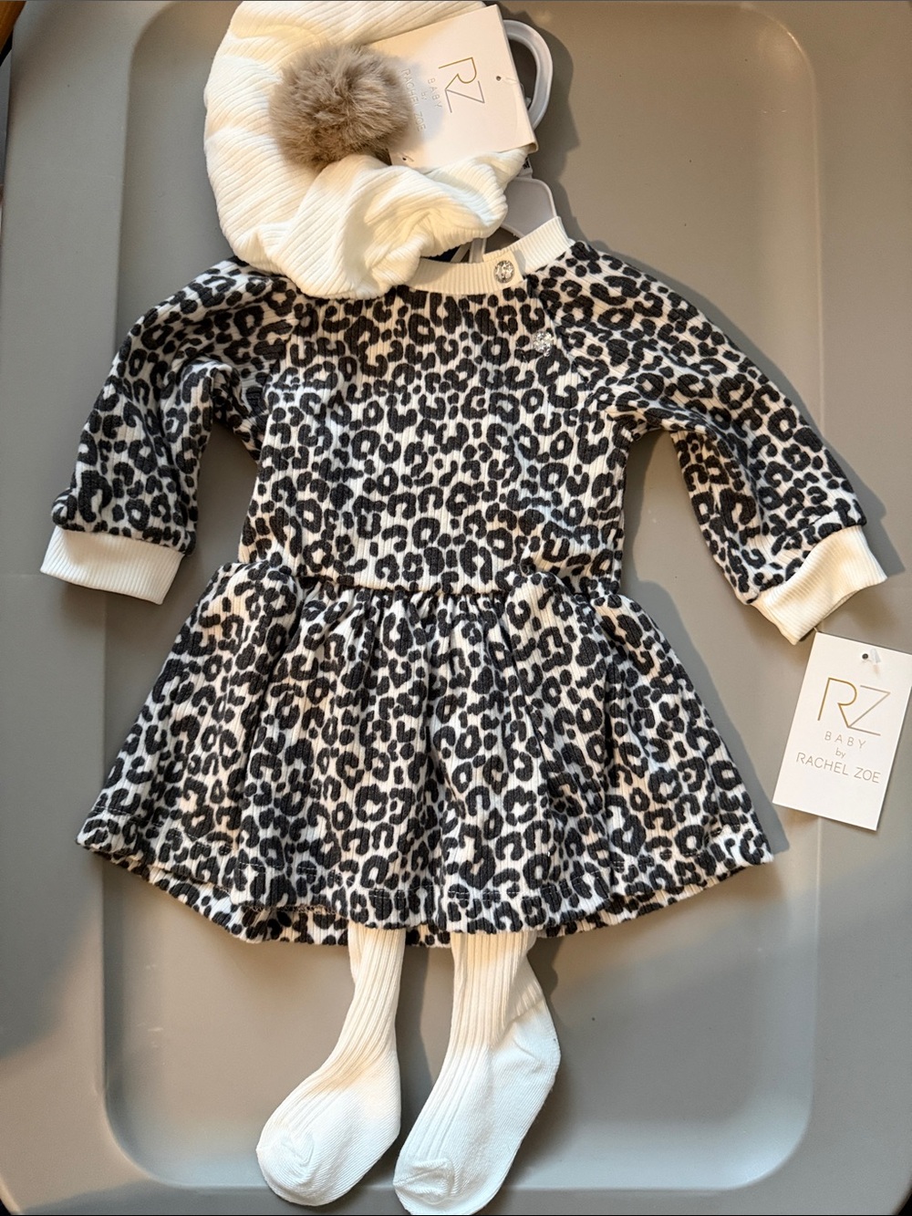 Rachel Zoe Girls Black and White Leopard Knit Dress Set